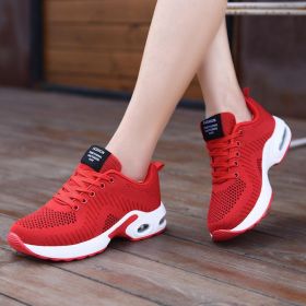 Spring Summer Autumn Casual Sports Shoes Fashion Hollow Mesh Breathable Flying Woven Air Cushion Outdoor Low-top Hiking Sneakers (Color: Red)