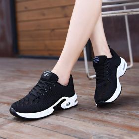 Spring Summer Autumn Casual Sports Shoes Fashion Hollow Mesh Breathable Flying Woven Air Cushion Outdoor Low-top Hiking Sneakers (Color: Black)