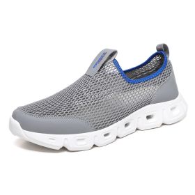 Male Slip-on Mesh Running Trainers Men Outdoor Aqua Shoes Breathable Lightweight Quick-drying Wading Water Sport Camping Sneaker (Color: Dark Grey)