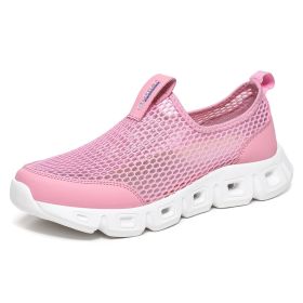 Male Slip-on Mesh Running Trainers Men Outdoor Aqua Shoes Breathable Lightweight Quick-drying Wading Water Sport Camping Sneaker (Color: pink)