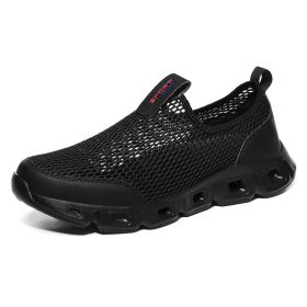 Male Slip-on Mesh Running Trainers Men Outdoor Aqua Shoes Breathable Lightweight Quick-drying Wading Water Sport Camping Sneaker (Color: Black)