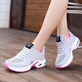 Spring Summer Autumn Casual Sports Shoes Fashion Hollow Mesh Breathable Flying Woven Air Cushion Outdoor Low-top Hiking Sneakers (Color: Gray Pink)