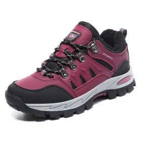 New Arrival Men Women Hiking Shoes Male Sport Outdoor Jogging Trekking Sneakers Big Size 48 Non-slip zapatos zapatillas hombre (Color: rose red fur)