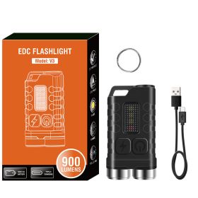 Mini Portable Key Light LED Flashlight TYPE-C Rechargeable Camping Hiking Lantern High Power Luminous Flash Light Pocket Torch (Emitting Color: White1)