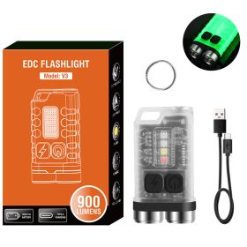 Mini Portable Key Light LED Flashlight TYPE-C Rechargeable Camping Hiking Lantern High Power Luminous Flash Light Pocket Torch (Emitting Color: White)