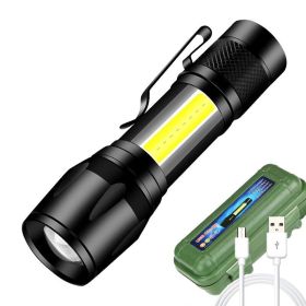 Mini Torch LED Rechargeable Flashlight Portable USB Charging Flashlight High Power Bank Camping Waterproof Long Range Lantern (Emitting Color: Flashlight with Box)
