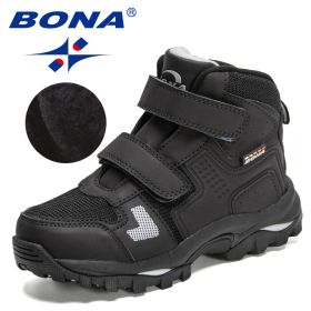 BONA 2021 New Designers Plush Hiking Shoes Children Non-slip Boots Teenagers Trekking Shoes Kids High Top Sneakers Boys Girls (Color: Charcoal grey S gray)