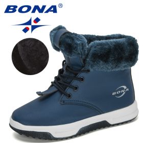BONA 2020 New Designers High Top Snow Boots Children Winter Thick Plush Warm Non-Slip Boots Big Girls Boys Hiking Footwear Kids (Color: Deep blue S gray)