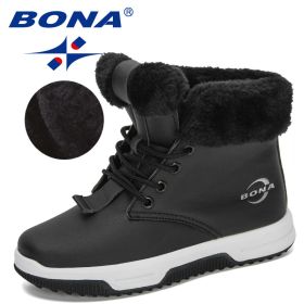 BONA 2020 New Designers High Top Snow Boots Children Winter Thick Plush Warm Non-Slip Boots Big Girls Boys Hiking Footwear Kids (Color: Black silver gray)