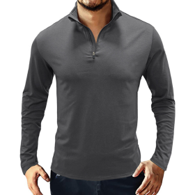 Men's Casual Polo Shirts 1/4 Zip Long Sleeve Shirt Outdoor Stand Up Collar Slim Fit Shirts (size: XL-Large)