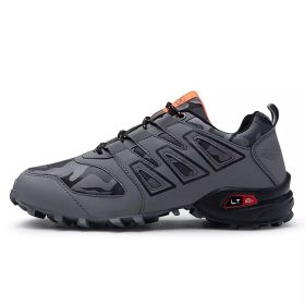 Men's comfortable sneakers wear shoes walking shoes mesh material men's hiking shoes non-slip outdoor sports shoes (Color: Gray)