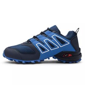 Men's comfortable sneakers wear shoes walking shoes mesh material men's hiking shoes non-slip outdoor sports shoes (Color: Blue)