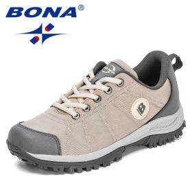 BONA 2022 New Designers Hiking Shoes Men Trekking Sneakers Walking Mountain Outdoor Shoes Man Trail Running Tourism Footwear (Color: Light beige D grey)