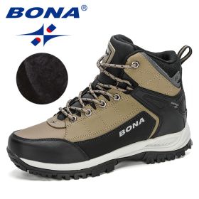 BONA 2022 New Arrival Nubuck High Top Hiking Shoes Men Durable Anti-Slip Outdoor Trekking Shoes Man Plush Warm Snow Winter Boots (Color: Medium grey black)