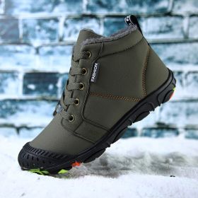 Winter Kids Shoes Running Shoes Waterproof Hiking Shoes Plus Fur Warm Sport Boys Non-slip Sneakers Outdoor Climbing Trainers (Color: green boys shoes)