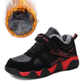 Kid Sneakers Outdoor Boots Plus Warm Fur Running Shoes Kids Waterproof Walking Children Hiking Sport Shoes Winter Shoes For Boys (Color: Red Kids shoes)