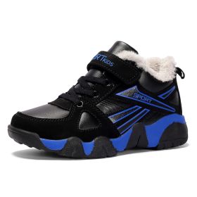 Kid Sneakers Outdoor Boots Plus Warm Fur Running Shoes Kids Waterproof Walking Children Hiking Sport Shoes Winter Shoes For Boys (Color: Blue Kids shoes)