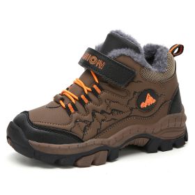 FLARUT Kids Winter Shoes Boys Hiking Shoes Plus Fur Warm Sport Running Shoes Waterproof Non-slip Outdoor Soft Climbing Sneakers (Color: brown winter shoes)