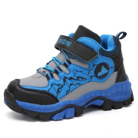 FLARUT Kids Winter Shoes Boys Hiking Shoes Plus Fur Warm Sport Running Shoes Waterproof Non-slip Outdoor Soft Climbing Sneakers (Color: blue winter shoes)