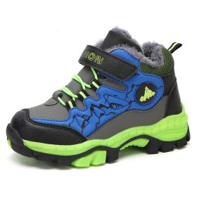 FLARUT Kids Winter Shoes Boys Hiking Shoes Plus Fur Warm Sport Running Shoes Waterproof Non-slip Outdoor Soft Climbing Sneakers (Color: green winter shoes)
