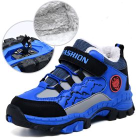 FLARUT Kids Winter Shoes Boys Hiking Shoes Plus Fur Warm Sport Running Shoes Waterproof Non-slip Outdoor Soft Climbing Sneakers (Color: blue snow boot boy)