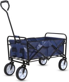 Rolling Collapsible Garden Cart Camping Wagon, with 360 Degree Swivel Wheels & Adjustable Handle, 220lbs Weight Capacity,Brown (Color: Blue)