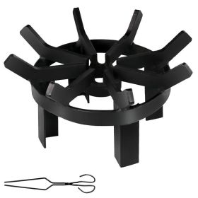 Backyard Camping Round Fire Pit Wheels Fire Pit Grate (Color: Black)