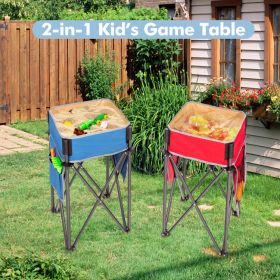 2 Pieces Folding Camping Tables with Large Capacity Storage Sink for Picnic (Color: blue and red)