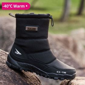Snow boots Men Hiking Shoes waterproof winter (Color: Black)