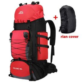 90L 80L Travel Bag Camping Backpack Hiking Army Climbing Bags (Color: Rose Red 90L Bag and Cover RD)