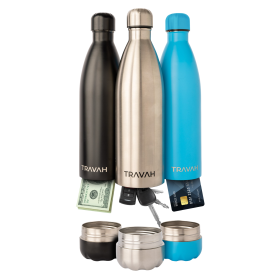 Water Bottle w Hidden Storage Compartment (Diversion Bottle) (Color: Silver)